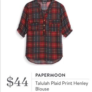 Red Plaid Papermoon, Half button up Sheer Henley
